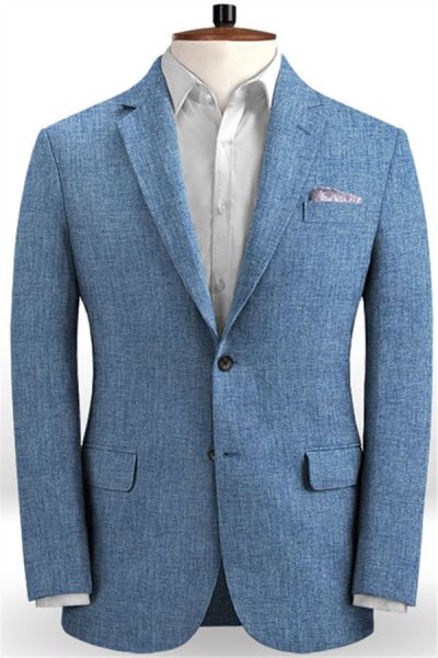 Stormy Blue Linen Wedding Suits