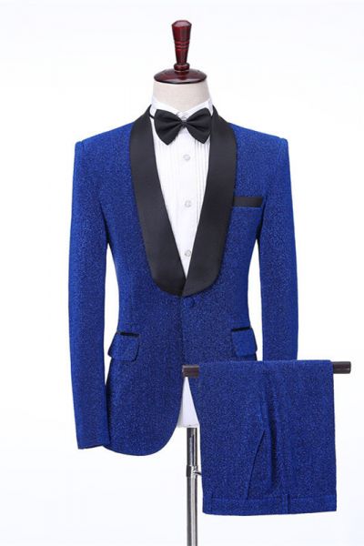 Royal Blue Shiny Slim Fit Wedding Suit for Men