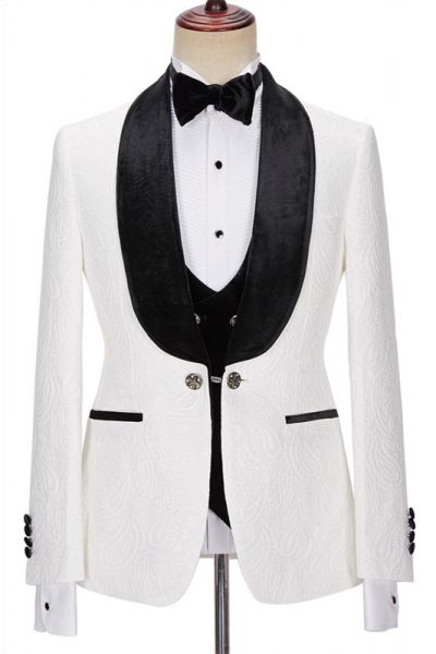 White Jacquard Three Pieces Men's Suit for Wedding