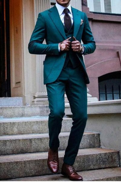 Green Three Pieces Notched Lapel Men's Suit
