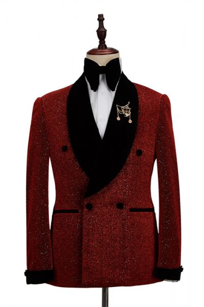 Wedding Sparkle Red Black Double Breasted Suit