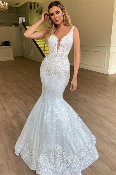 Mermaid Spaghetti Straps Sleeveless Sweep / Brush Train Tulle Bridal Gown With Appliques