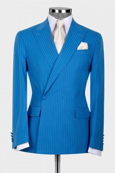 Blue Stripe One Button Slim Fit Business Men Suit