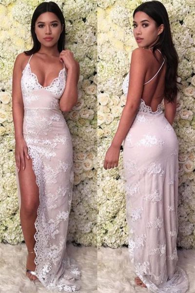 Mermaid Spaghetti Straps Sleeveless Sweep / Brush Train Formal Dress With Appliques