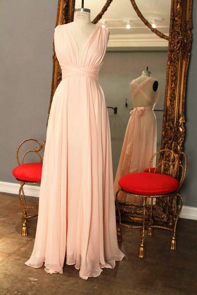 A-line V-neck Sleeveless Floor-length 100D Chiffon Formal Dress With Bow