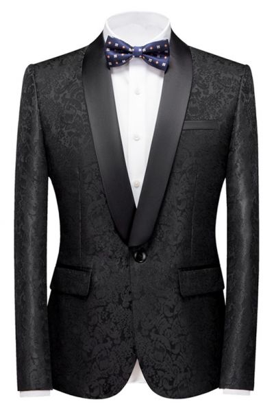 Black Jacquard  Shawl Lapel Wedding Suit