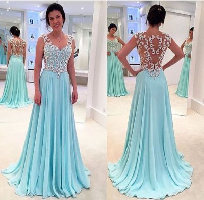 A-line Sleeveless Floor-length 100D Chiffon Evening Dress With Lace