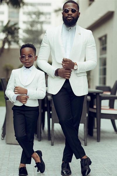 White Jacquard Shawl Lapel Slim Fit Wedding Men Suit