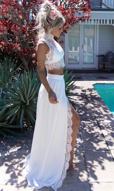 A-line High Neck Sleeveless Sweep / Brush Train 100D Chiffon Wedding Guest Dress With Lace