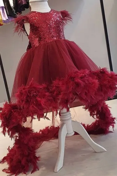 Ball Gown Jewel Neck Cap Sleeves Flower Girl Dress With Sequins