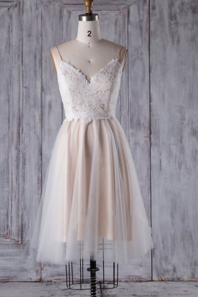 A-line Spaghetti Straps V-neck Sleeveless Floor-length Lace Wedding Dress With Lace