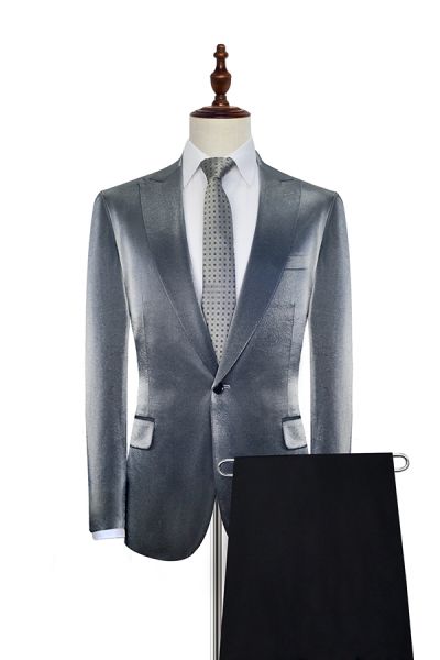 Silver Single Breasted Prom Suits for Men with Peak Lapel