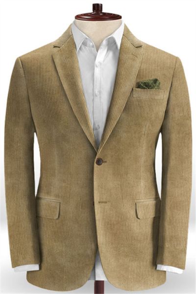 Khaki Corduroy Men Suits