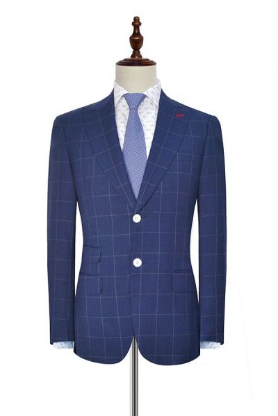 Navy Two Buttons Mens Suits with Peak Lapel