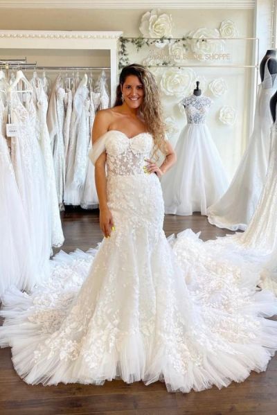 Mermaid Off-the-shoulder Sleeveless Chapel Train Lace Bridal Gown With Appliques