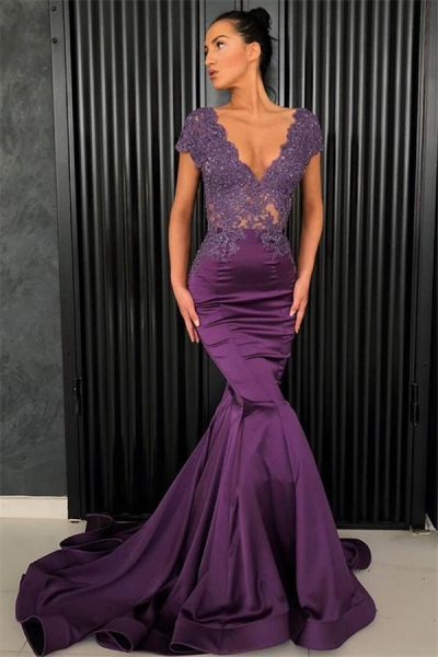 Mermaid V-neck Sweep / Brush Train Formal Dress With Appliques