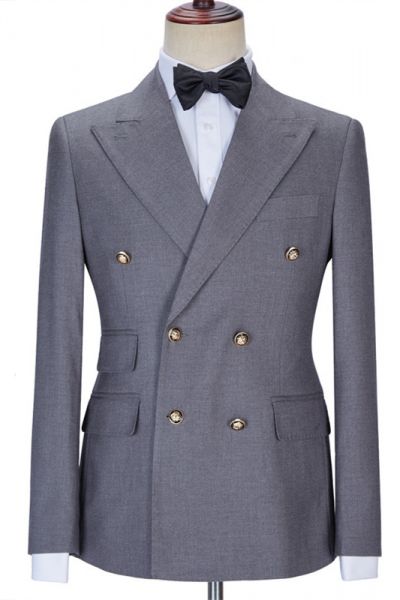 Gray Double Breasted Slim Fit Business Suit