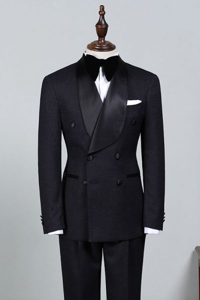 All Black Double Breasted Wedding Suit