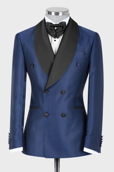 Navy Double Breasted Shawl Lapel Wedding Suit