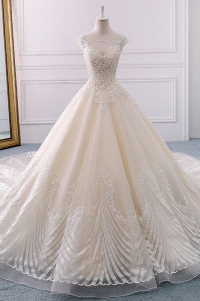 Ball Gown Jewel Neck Sleeveless Floor-length Tulle Wedding Dress With Crystal
