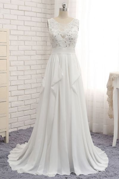 A-line Straps Jewel Neck Sleeveless Floor-length 100D Chiffon Bridal Attire With Lace