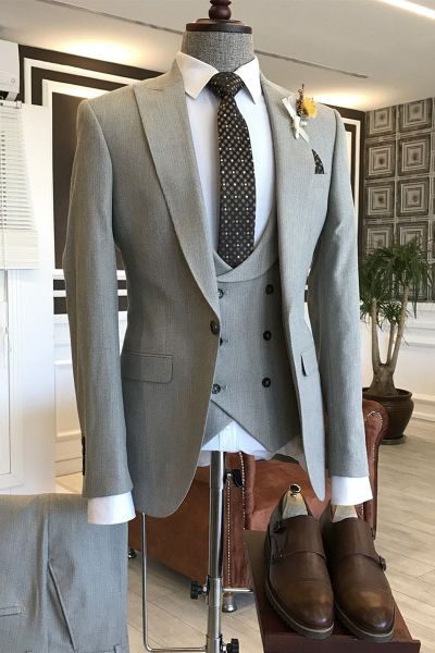 Light Gray Single Breasted Business Suit