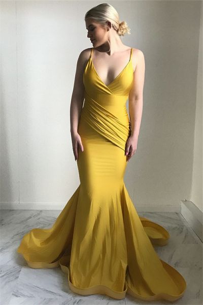 Mermaid Spaghetti Straps Sleeveless Court Train Evening Dress With Ruffles