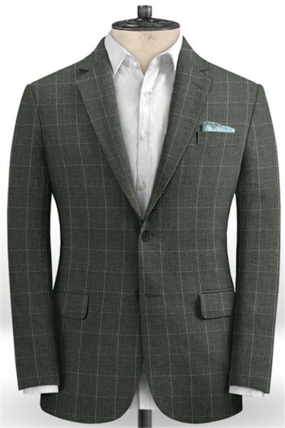Olive Green Plaid Men Suit