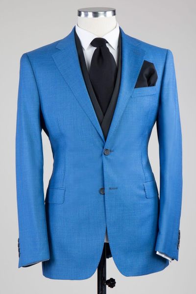 Blue Three Pieces Men Suit with Formal Notched Lapel