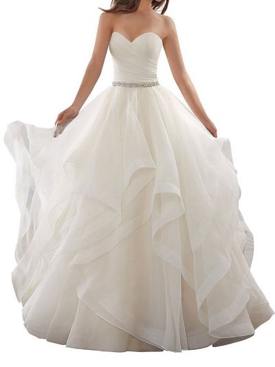 A-line Strapless Sweetheart Neck Chapel Train Tulle Wedding Gown With Lace