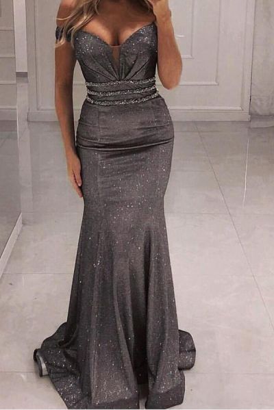 Mermaid Off-the-shoulder Sleeveless Floor-length Formal Dress With Crystal