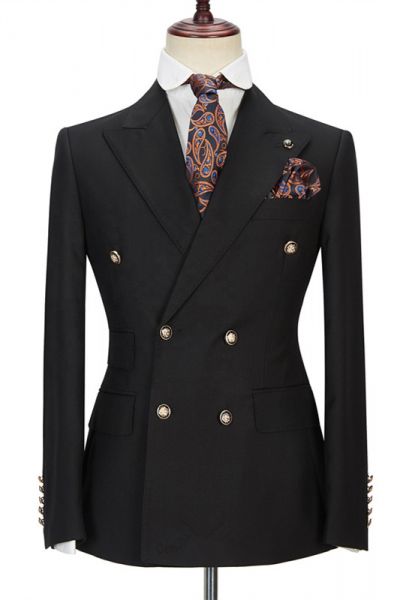 Black Double Breasted Suit with Peak Lapel