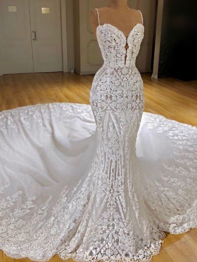 Mermaid V-neck Sleeveless Court Train Wedding Gown With Appliques
