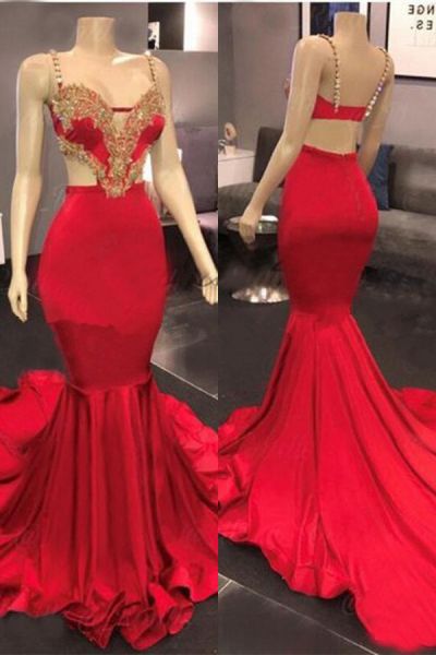Mermaid Sweetheart Neck Sleeveless Court Train Elastic Silk-like Satin Evening Dress With Appliques