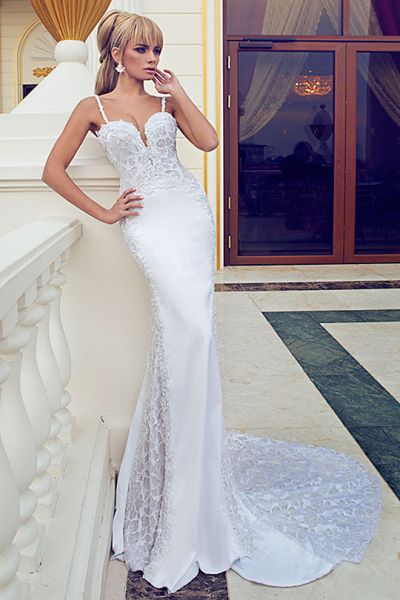 Mermaid Spaghetti Straps Sleeveless Court Train Bridal Gown With Lace