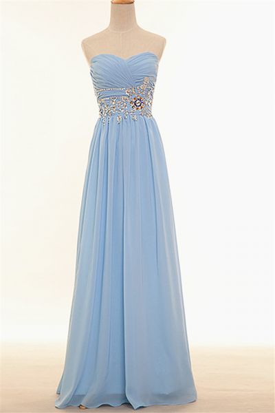A-line Sweetheart Neck Sleeveless Floor-length 100D Chiffon Formal Wear With Beading