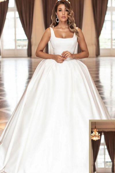 Ball Gown Straps Sleeveless Sweep / Brush Train Satin Bridal Gown With Lace