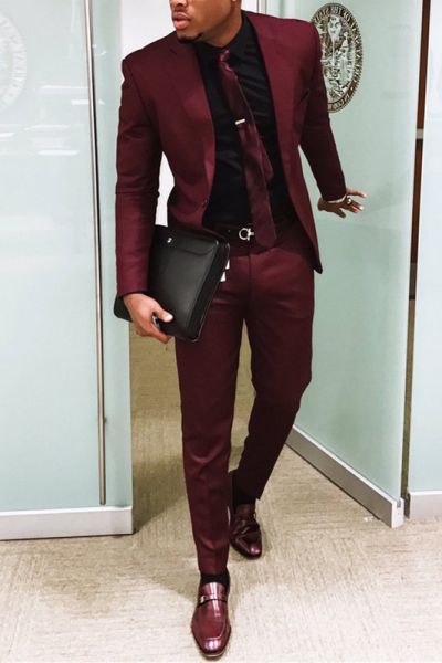 Burgundy Slim Fit Men's Business Suit