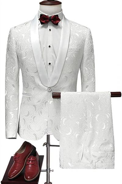 White Jacquard Wedding Tuxedos