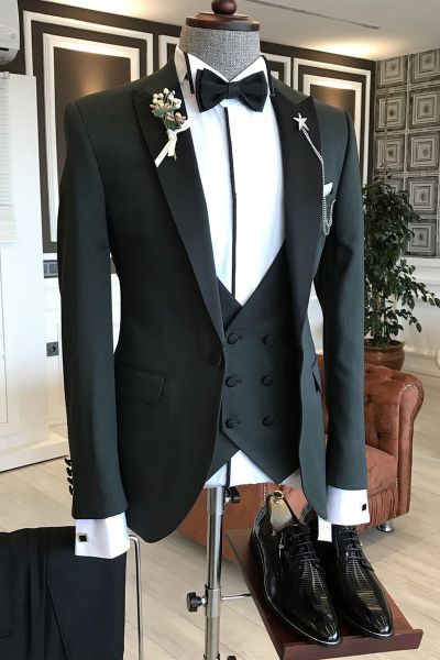 Black Bespoke Business Suit with Peaked Lapel