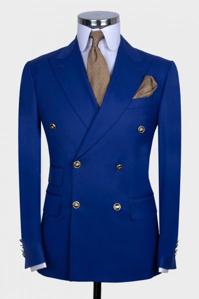 Royal Blue Double Breasted Close Fitting Men Suit