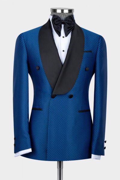 Royal Blue Shawl Lapel Double Breasted Best Fitted Men Suit