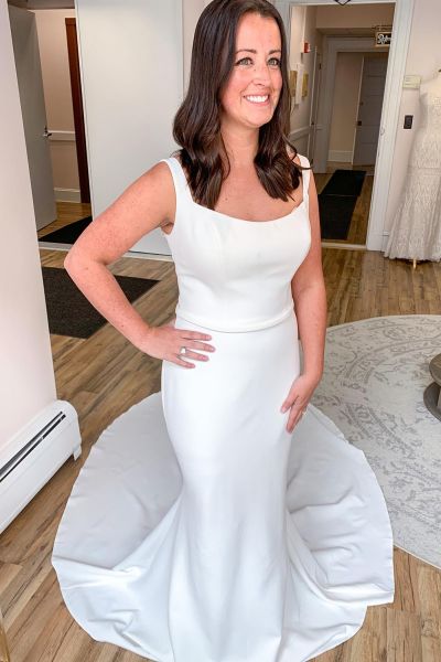 Mermaid Spaghetti Straps Sleeveless Floor-length Satin Bridal Dress With Chapel Train