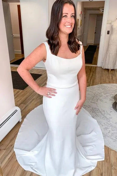 Mermaid Spaghetti Straps Sleeveless Floor-length Satin Bridal Dress With Chapel Train