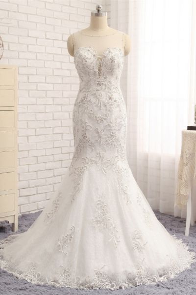 Mermaid Jewel Neck Sleeveless Floor-length Wedding Dress With Lace