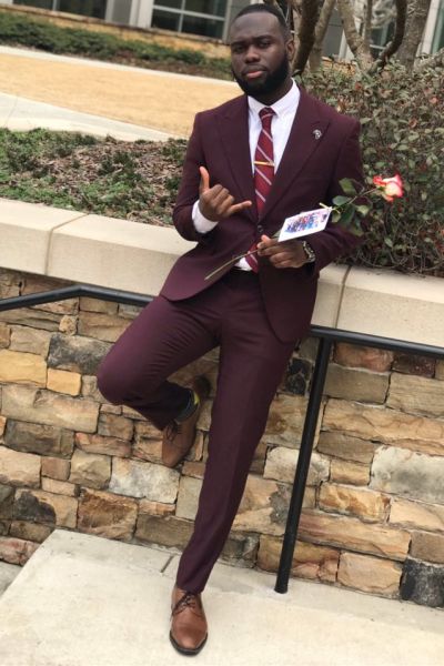 Dark Burgundy One Button Peaked Lapel  Men Suit