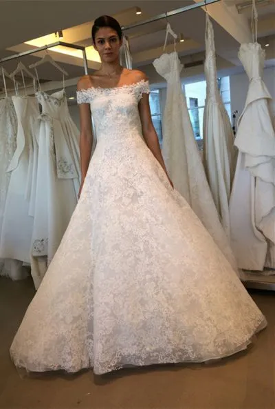 A-line Off-the-shoulder Floor-length Bridal Dress With Lace