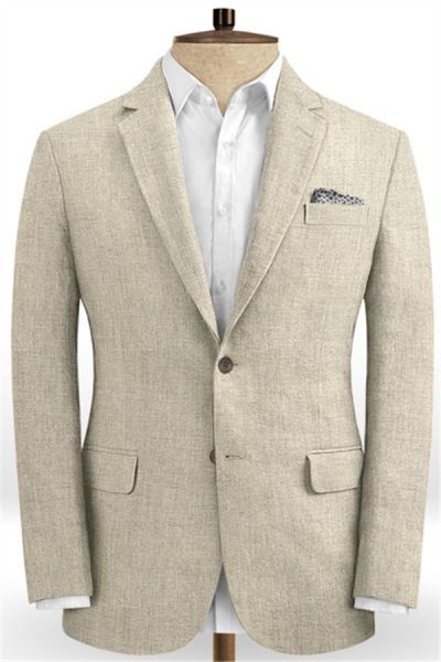 Khaki Linen Two Pieces Men Suits
