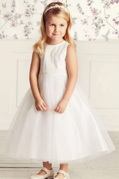 Jewel Neck Sleeveless Lace Flower Girl Dress With Ribbons