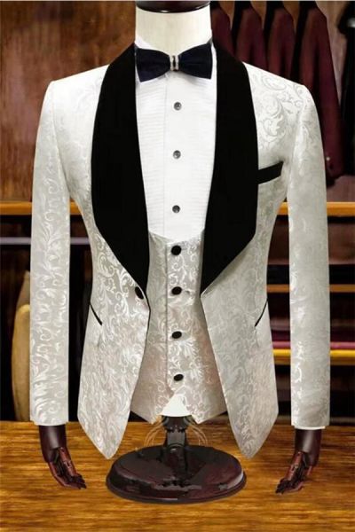 White Jacquard Wedding Tuxedos